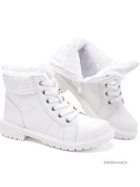 Combat Boots for Women Lace Up Side Zipper Ankle Booties Fuzzy Winter Snow Boots